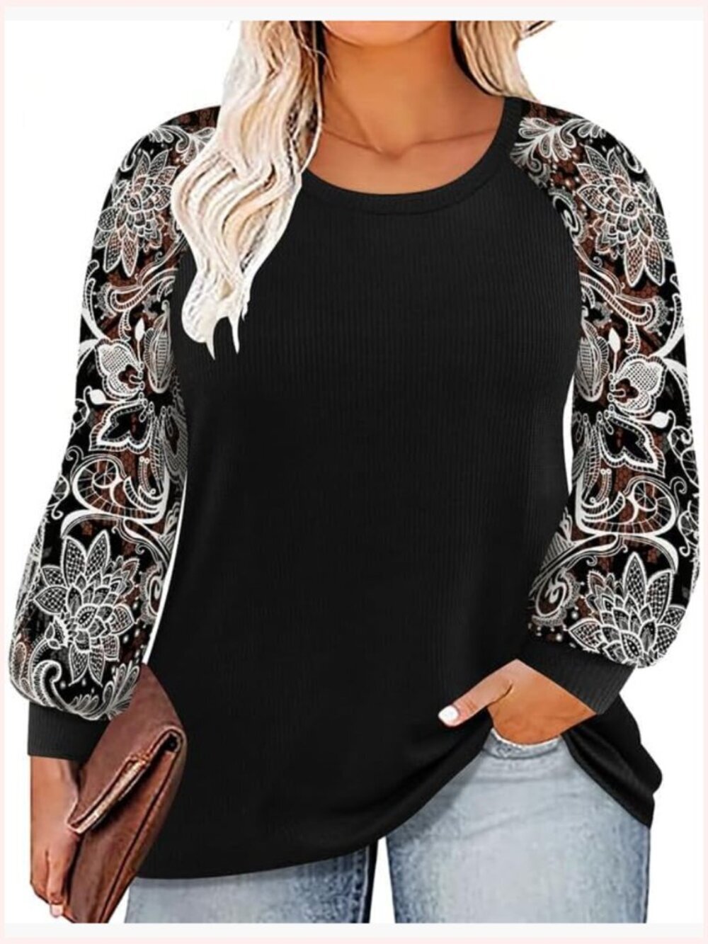 Plus Size Lace Long Sleeve Blouse Dressy Tunic Top Loose Fit Shirt
